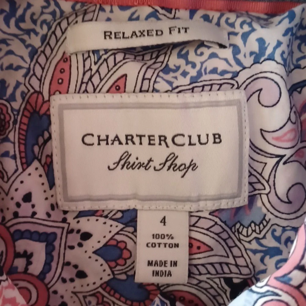 Charter Club Shirt Shop Relaxed Fit Cotton Paisley Button Front Top